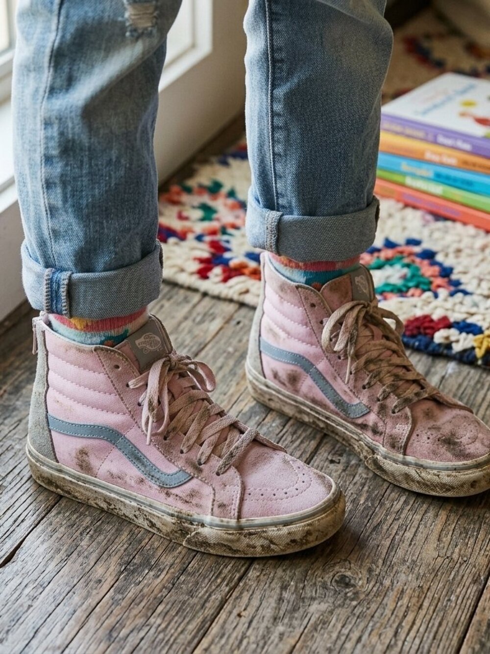Vans Shoes Kids size 3 Pink Mist/Monument UY Sk8-Hi Zip (Flower Zip) VN0A3276OE4